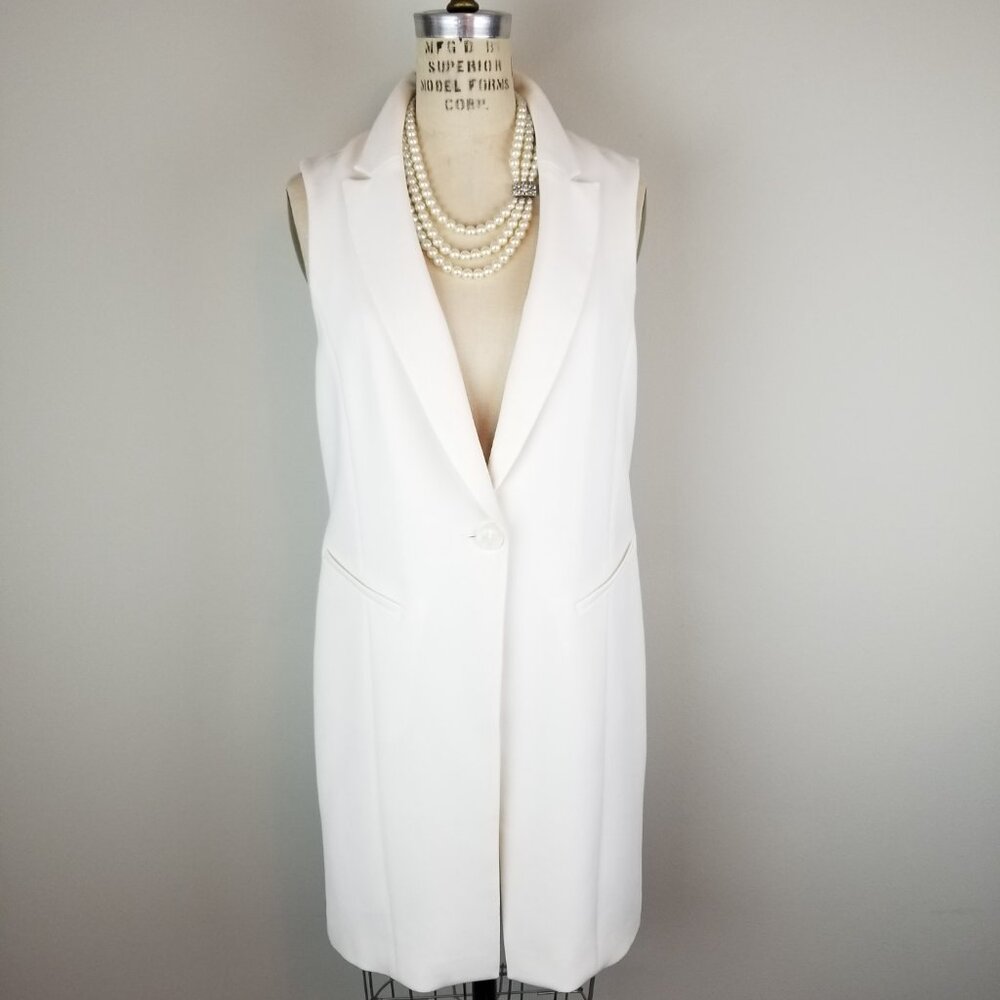 WHBM White House Black Market Long Cream Sleeveless Vest